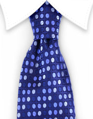 dark and light blue polka dot tie