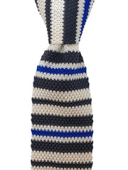 Off White, Charcoal & Blue Striped Knit Tie