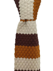 Brown, Burnt Orange and Ivory Striped Knit Tie