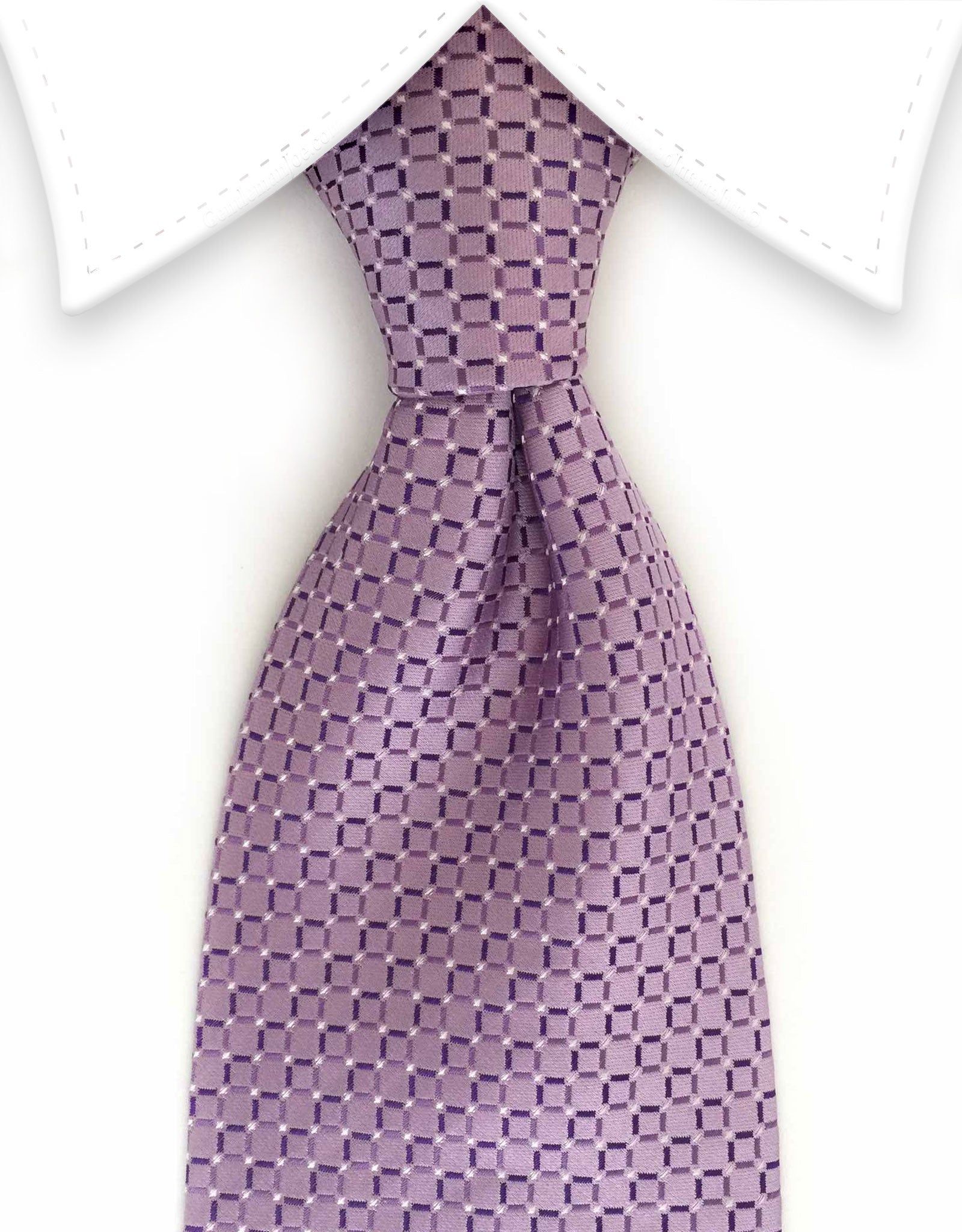 light purple tie patterned with squares
