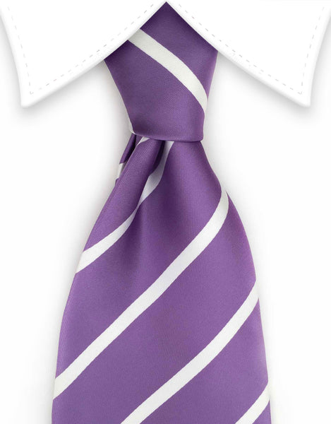lavender purple & white stripe extra long tie
