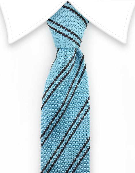 Light blue & black striped knit tie