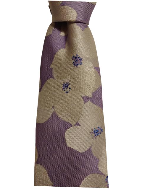 Lilac Tie with Large White and Silver Flower Print