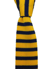 Mustard Yellow and Navy Blue Striped Knitted Tie