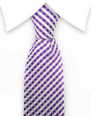 Lilac and white checkered extra long tie