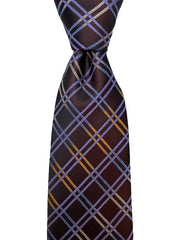 Brown 2XL Tie with Purple Orange Plaid Pattern