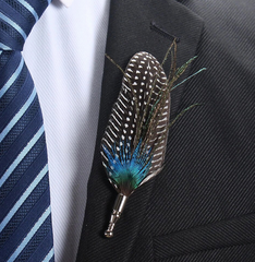 Brown and White Feather Lapel Pin