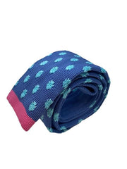 Steel Blue Emblem Skinny Knit Tie with Pink Stripe
