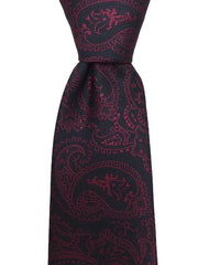 Midnight Blue Extra Long Tie with Raspberry Red Paisley Design