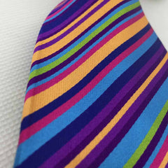 multi colored rainbow silk tie close up