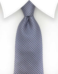 Silver and Navy Mini Houndstooth Necktie and Hanky Set