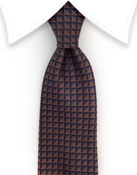 navy tie with orange squares