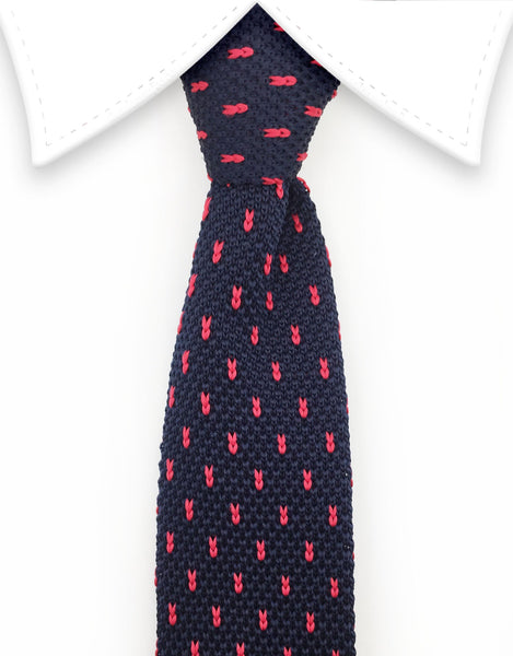 navy blue & red knitted tie