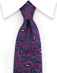 Navy blue & pink paisley necktie