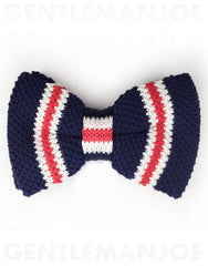 navy, red, white stripe bow tie