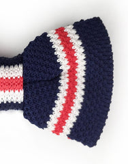blue, red, white knit bow tie