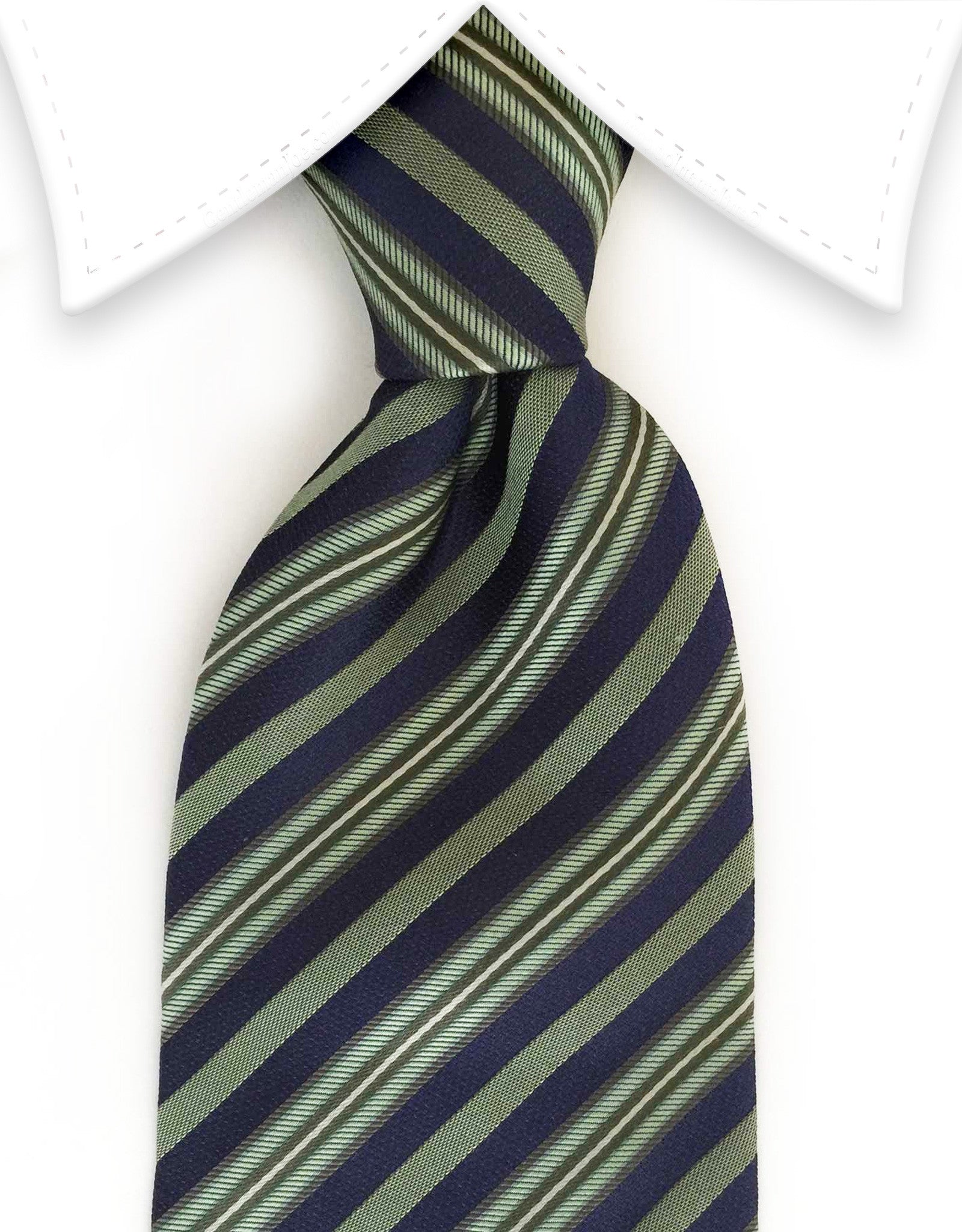 green and navy blue striped necktie