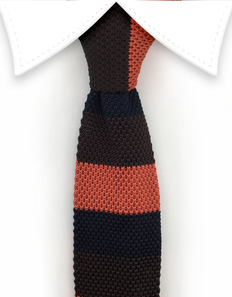 orange navy brown knit tie