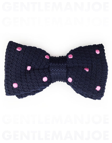 navy blue & pink polka dot bow tie