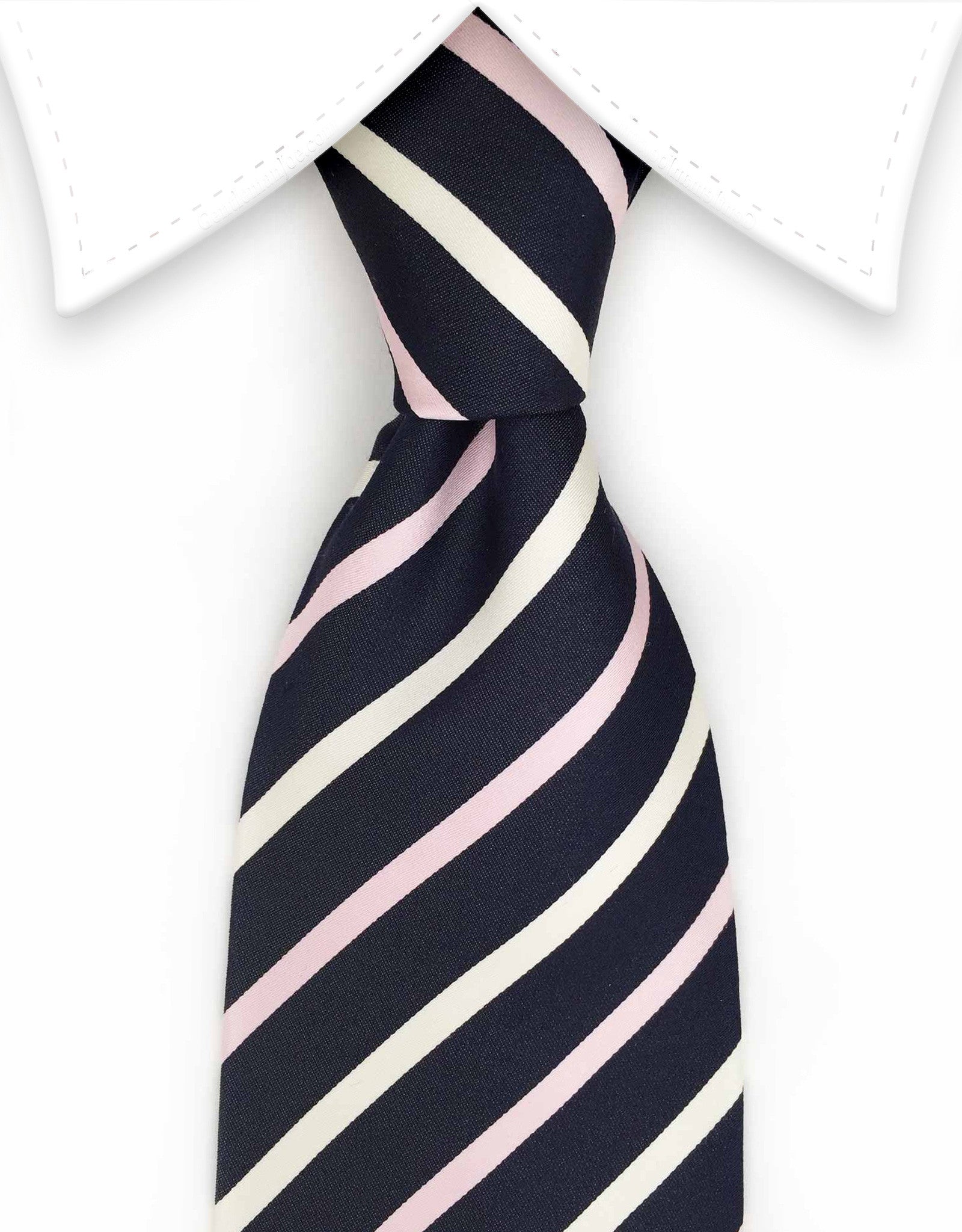 Navy, pink, white striped tie