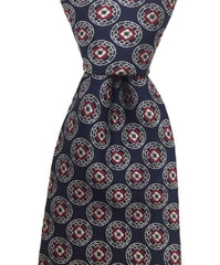 Navy Blue, Red and Silver Motif Tie