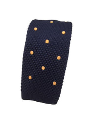 Navy Blue Men's Knit Tie with Orange Polka Dots