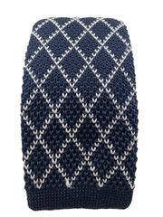 Navy Blue Knitted Tie with a White Argyle Pattern