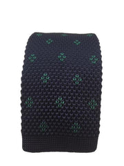 Navy Blue Men's Knitted Tie with Green Motif