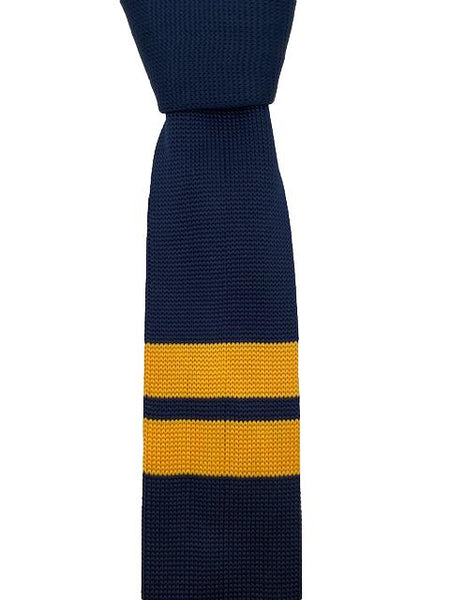 Navy Blue Knitted Tie with Double Orange Stripes