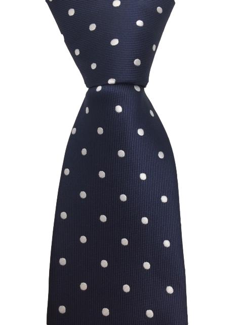 Navy Blue Tie with White Polka Dots