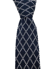 Navy Blue Knitted Tie with a White Argyle Pattern
