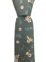 Olive Green Cotton Floral Men's Tie