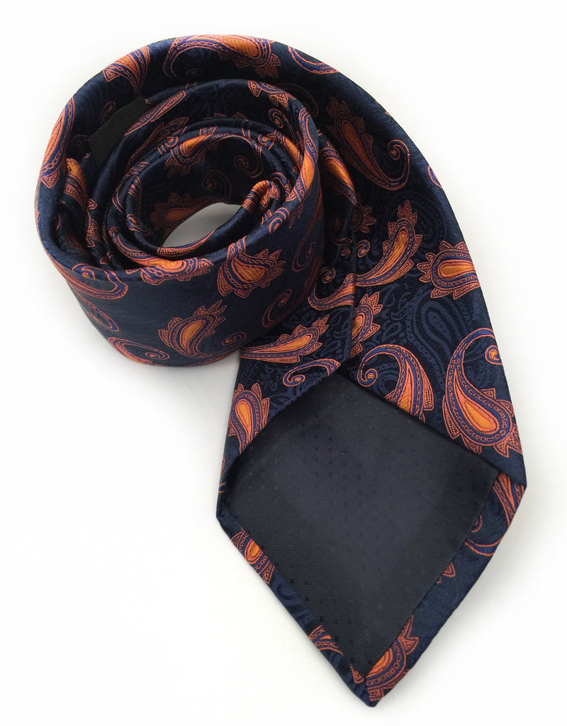 Navy Blue Tie with Orange Paisley Design – GentlemanJoe