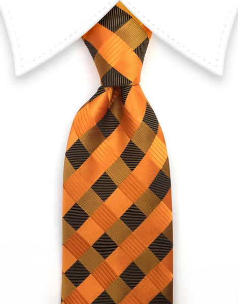 Orange and brown checkered tie