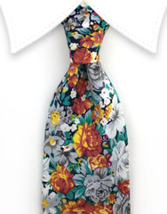Orange, White, Green Floral Tie