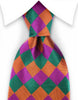 orange, pink, green diamond harlequin silk tie