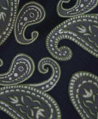 Silvery green paisley and black tie