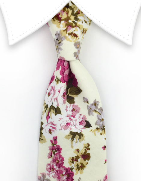 pale yellow and pink floral tie