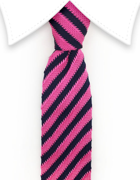 pink and navy striped knitted necktie