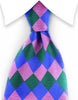 Blue, Pink and Green Diamond Harlequin Silk Tie