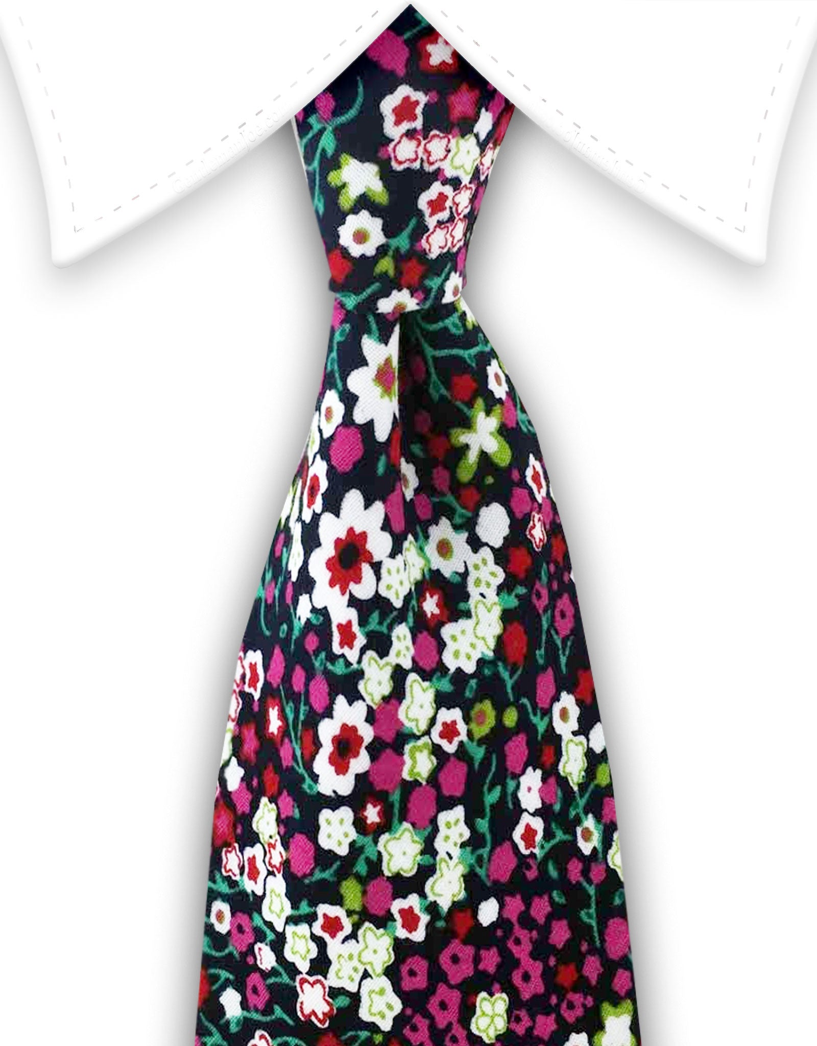 pink white green floral tie