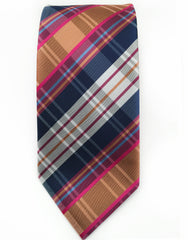 Caramel, Navy Blue & Pink, Plaid Necktie
