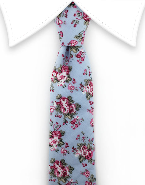blue and pink floral tie