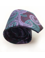 Rolled purple & teal paisley tie