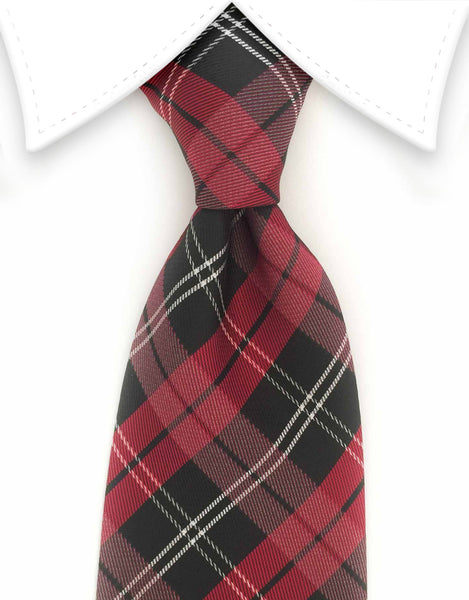 raspberry red and black plaid tie
