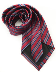 burgundy red, blue and gray striped tie