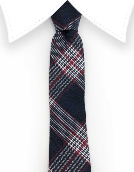 Navy blue and red tartan necktie