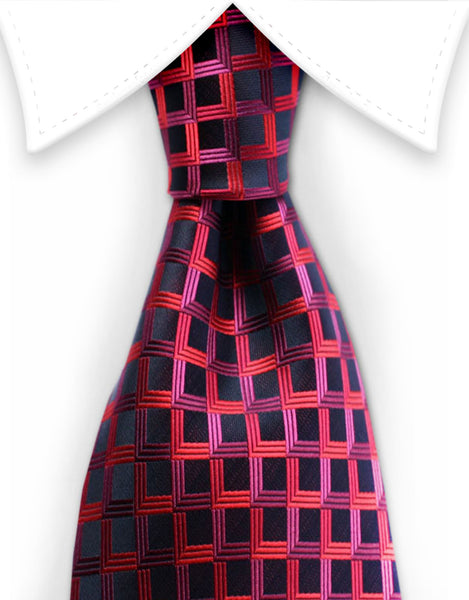 Black tie with red pink grid