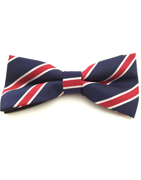 Navy blue, red and white bow tie