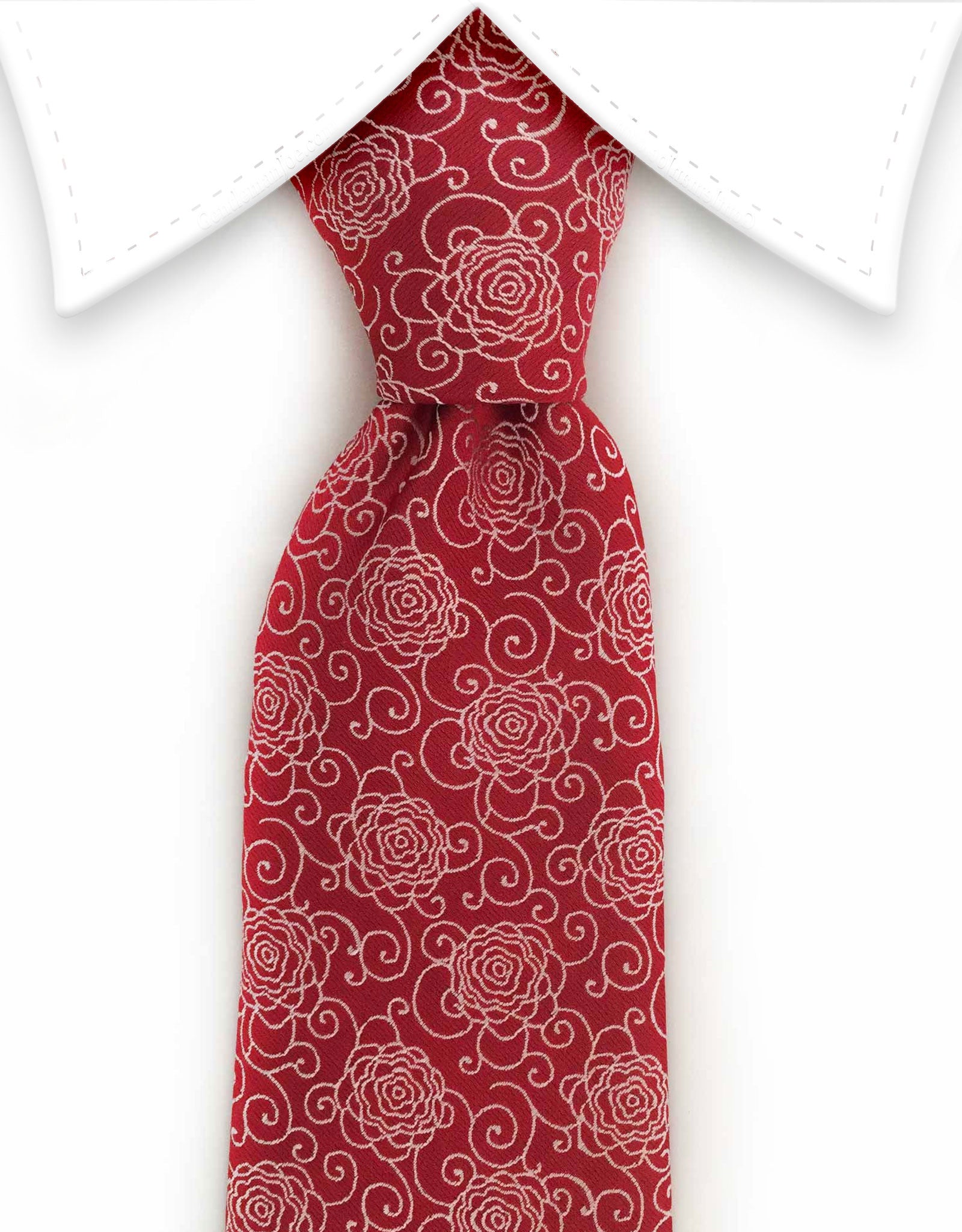 red tie with floral motif